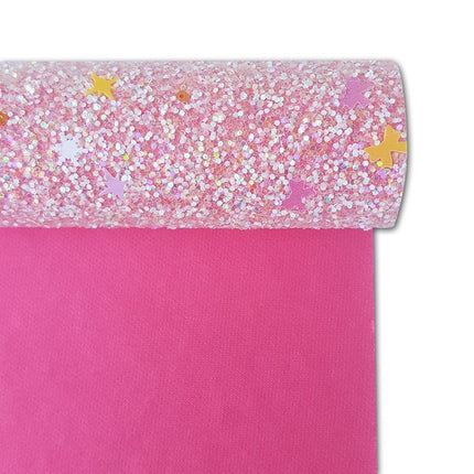 Glamorous Rose Pink Glitter Faux Leather Fabric Roll for Creative Projects