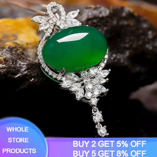 Silver Necklace with Corundum and Jade Pendant for Women from Tibet