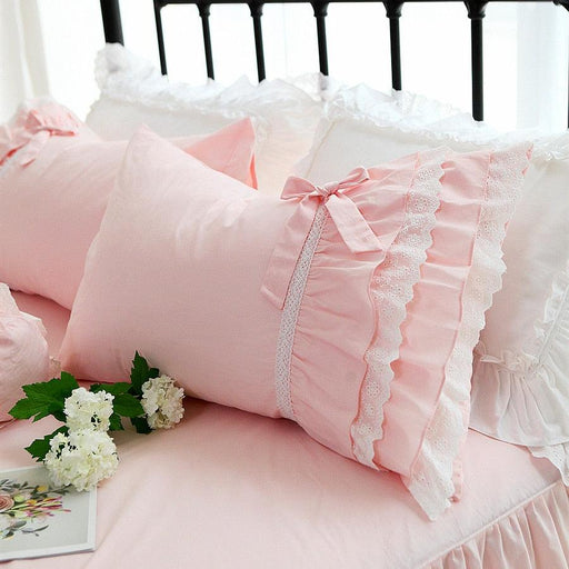 Elegant Pink Cotton Cake Layers Bow Pillowcase Set
