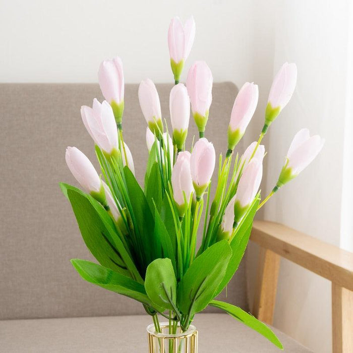 White Mini Tulip Silk Flower Bundle with 21 Stems - Exquisite Artificial Floral Display