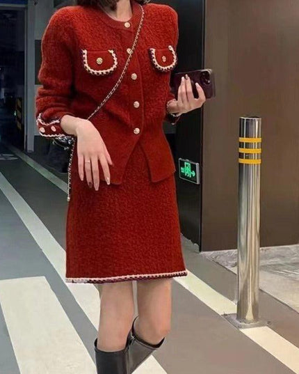 Chic Korean Knit Cardigan and Mini Skirt Ensemble | Stylish 2023 Autumn/Winter Collection