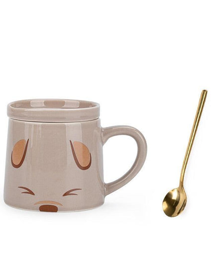 Adorable Cat-Inspired Ceramic Mug Set with Matching Spoon and Lid
