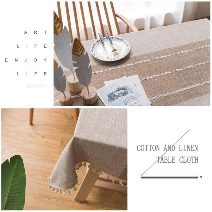 Luxury Linen Elegance Table Cloth with Tassel Stitching