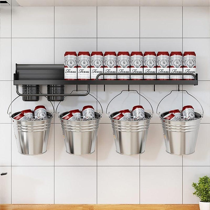 Aluminum Kitchen Storage Rack with Wall-Mount and Chopsticks Tube Holder