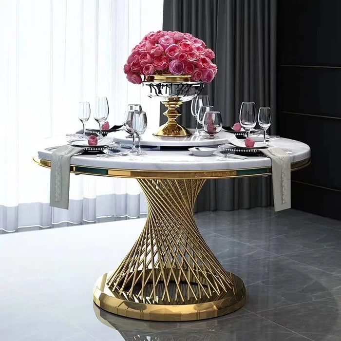 Luxurious Marble Dining Ensemble with Stainless Steel Base - Sophisticated Dining Set for Stylish Spaces