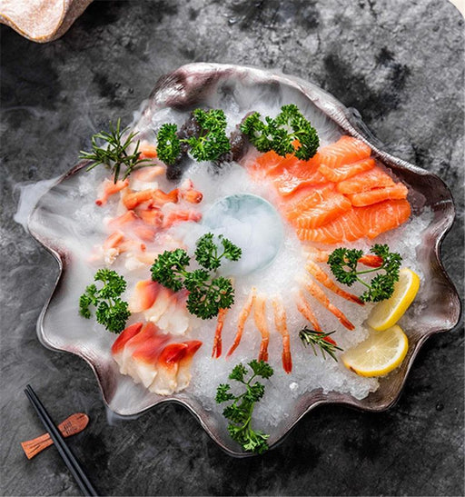 Japanese Seafood Sushi Fish Sashimi Ice Plate Large Big Shell Salmon Decoration Buffet Restaurant Dry Ice Creative Plate Dish-0-Très Elite-A-Très Elite