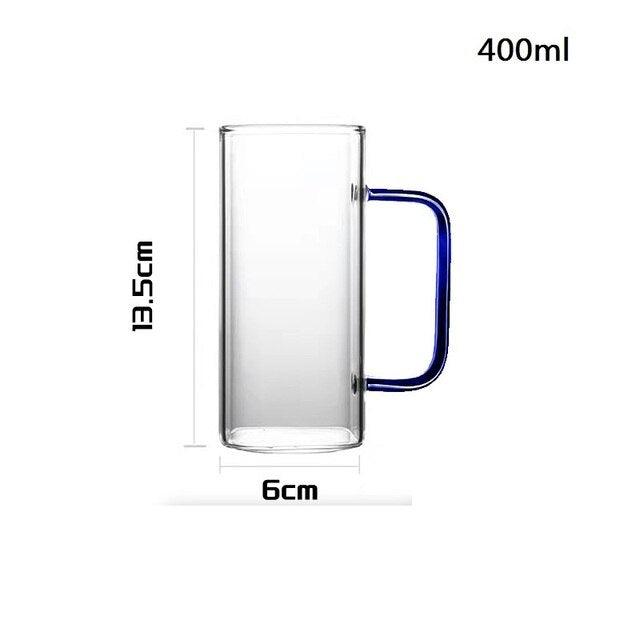 Square Glass Mug Set - 400ml Capacity, Heat-Resistant, Microwave-Safe