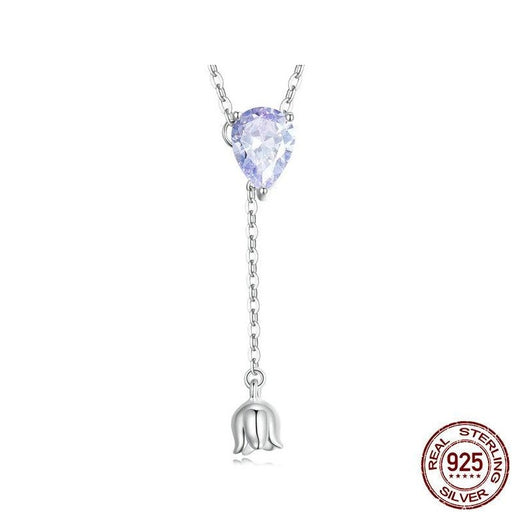 Lavender Zircon Lily of the Valley Sterling Silver Pendant Necklace with Adjustable Chain Length