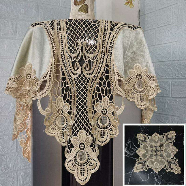 Luxurious Euro-Chic Velvet Tablecloth with Crochet Detailing