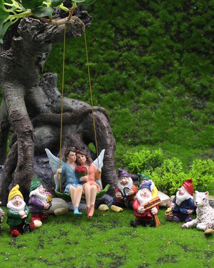Charming Lovebirds on a Swing Figurines for Enchanting Fairy Gardens