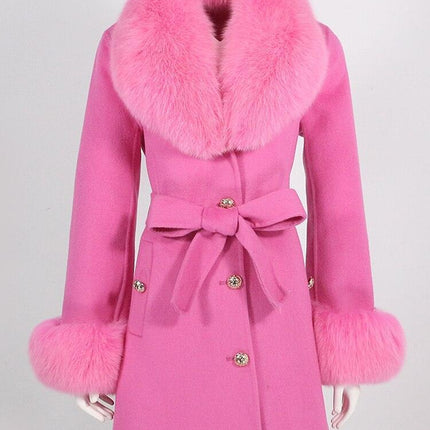 Luxurious Wool-Cashmere Coat with Fox Fur Accents