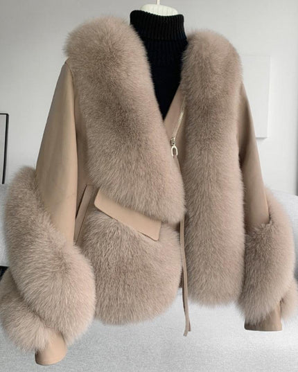 Opulent Fox Fur and Leather Luxe Winter Coat