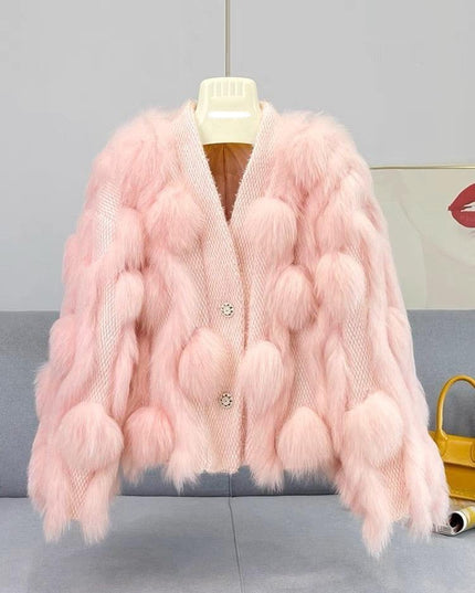 Winter Luxury: White Fox Fur Knit Cardigan
