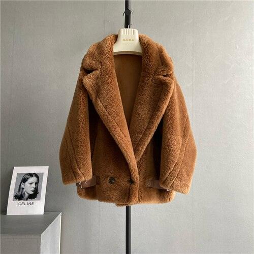 Luxe Elegance: Genuine Sheep Shearing Fur Winter Jacket for Women
