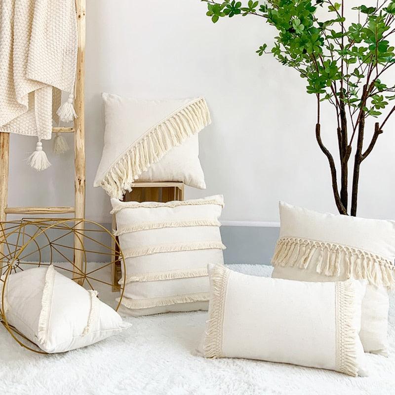 Boho Style Linen Cotton Pillow Cover Home Decorative Beige Cushion Cover with Tassels Solid Throw Pillow Cases 45x45cm/30x50cm-0-Très Elite-S-45x45cm cover-Très Elite
