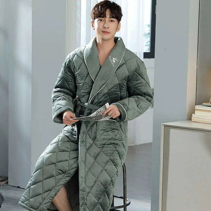 Men's Luxurious Quilted Cotton Kimono Robe - Ultimate Winter Comfort
