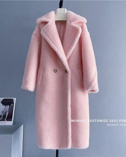 Chic Sophisticated Winter Overcoat: Authentic Lamb Fur Luxury