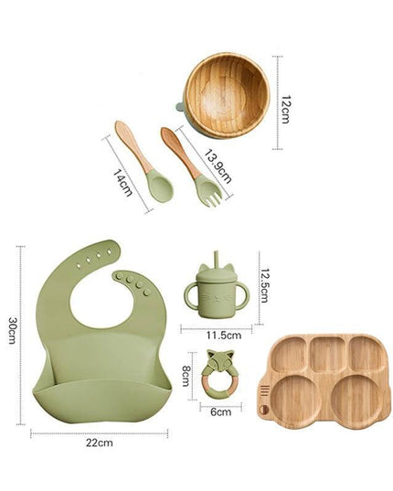 Bamboo Baby Feeding Set with Suction Plates and Rattle Toy - 7-Piece Collection
