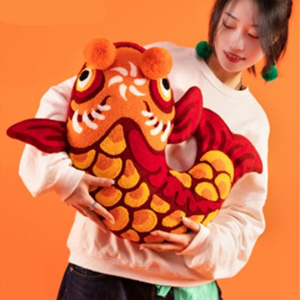 Lunar New Year Embroidered Tiger & Prosperity Fish Decorative Pillowcase