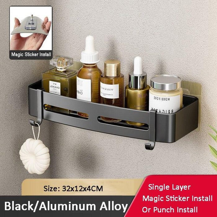 Aluminum Alloy No-Drill Bathroom Organizer with Sleek Corner Design