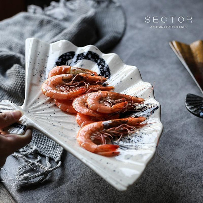 Elegant Handcrafted Fan-Shaped Ceramic Dining Plate