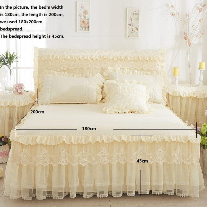 Princess Lace Bedding Set - Bed Skirt, Pillowcases, and Soft Bedspread for Girls, King/Queen Size