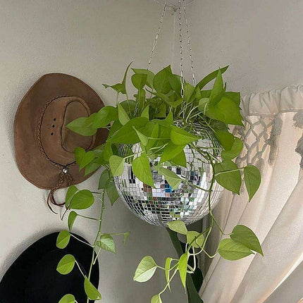Disco-Inspired Hanging Planter for Chic Greenery Accent
