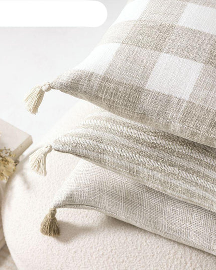 Chic Cream White Reversible Tassel Pillow Cover with Stylish Patterns