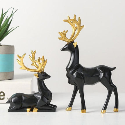 Chic Golden Resin Deer Couple Figurine for Stylish Home Accents