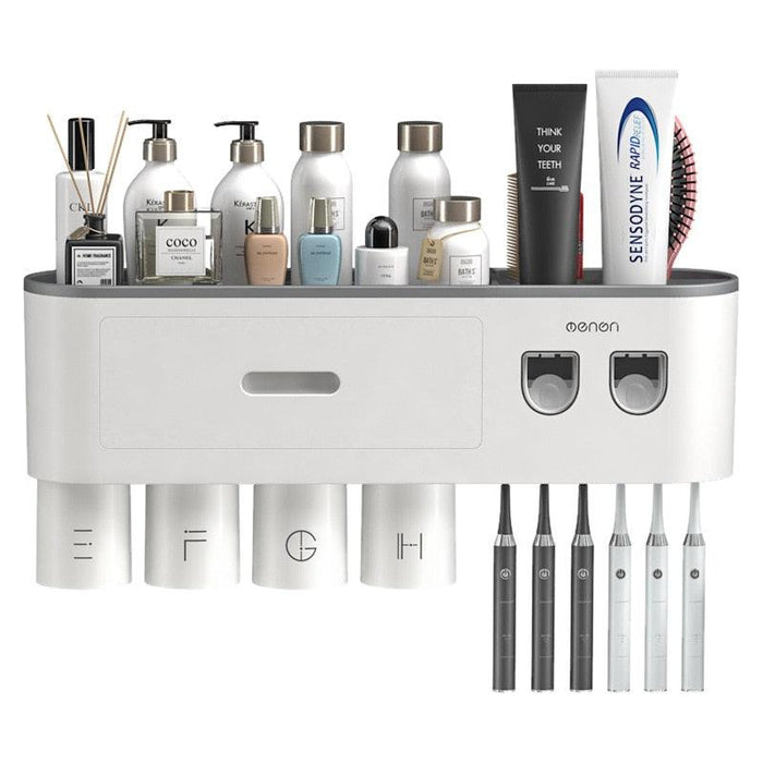 Magnetic Toothbrush Holder with Automatic Toothpaste Squeezer