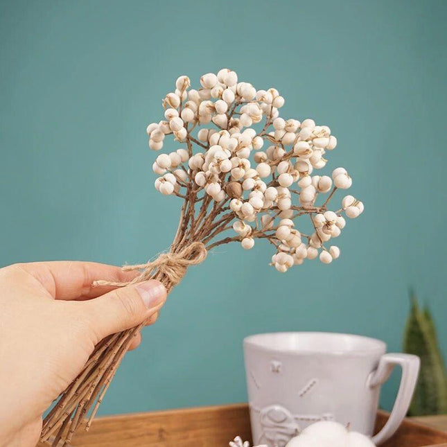 Elegant White Dried Floral Bouquet with Mini Fruits for Home and Event Styling