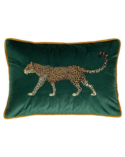 Regal Golden Leopard Green Velvet Accent Pillow