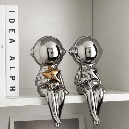 Nordic Space Explorer Ceramic Astronaut Statues - Modern Home Decor Collection