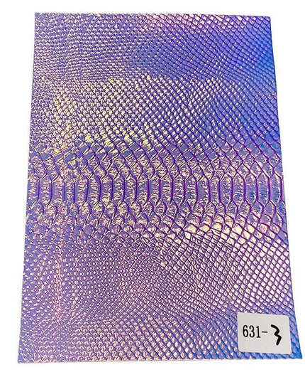 Iridescent Holographic Faux Leather Crafting Sheet with Snake Skin Embossing