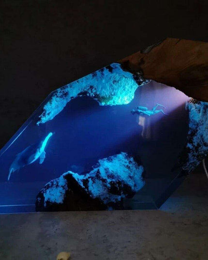 Mystical Underwater Adventure USB Desk Lamp with Whales and Diver - Enchanting Glow for Nighttime Ambiance
