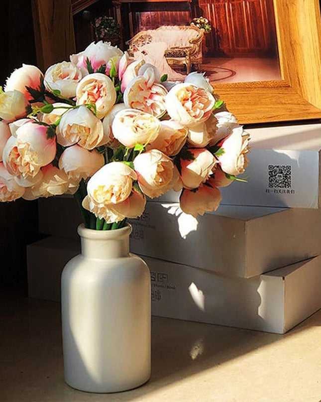 Lavish Silk Peony & Tea Rose Floral Display - 27 Realistic Blooms for Home, Garden & Event Decor