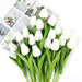 Effortless Elegance: White and Yellow Real Touch Tulip Bouquet Bundle - 10 Lifelike Flowers for Any Occasion