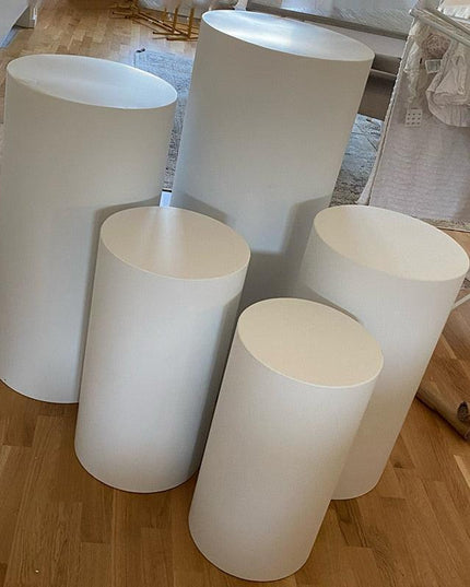Elegant White and Gold Cylinder Display Pedestals Set