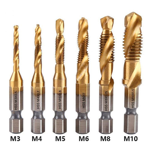 6-Piece Titanium-Coated HSS Spiral Flute Tap Set for Smooth Chip Clearing and Chamfering