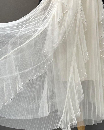 Elegant Pearl-Embellished Korean Party Skirt with High Elastic Waist