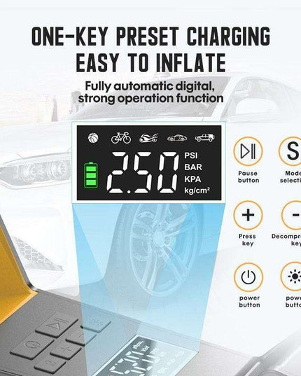 Portable Cordless Tire Inflator with Digital Gauge and LED Light for Quick Inflation