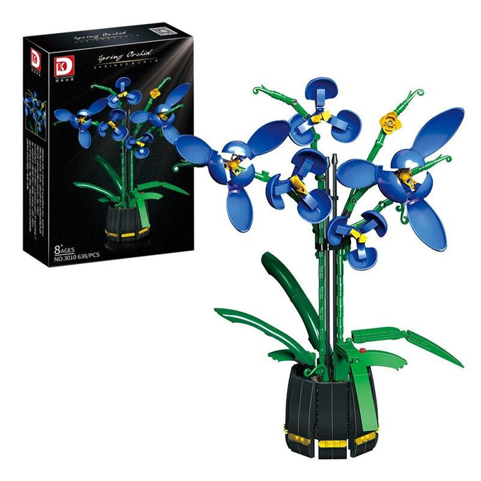 Romantic Bouquet Flowers Blue Phalaenopsis Potted Plants Building Blocks