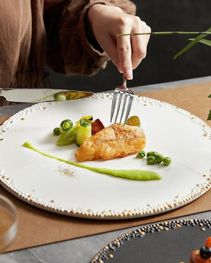 Sophisticated Pearl Point Ceramic Plate Collection for Elegant Dining
