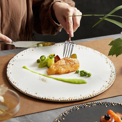 Elegant Ceramic Plate: Stylish Dining Essential with Pearl Point Design