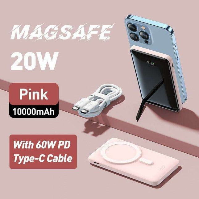 Mag-Safe 20W Magnetic Power Bank with 10000mAh Capacity and Adjustable Stand for Rapid Charging