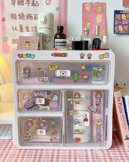 Versatile Stackable Desk Organizer with Drawer and Makeup Brush Holder for a Tidy Workspace