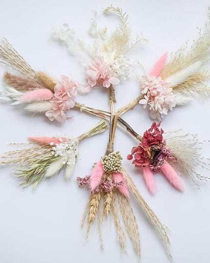 Vibrant Dried Hydrangea and Pampas Grass Set - 6 Colorful Mini Packs