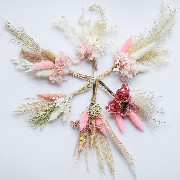 Vibrant Dried Hydrangea and Pampas Grass Set - 6 Colorful Mini Packs