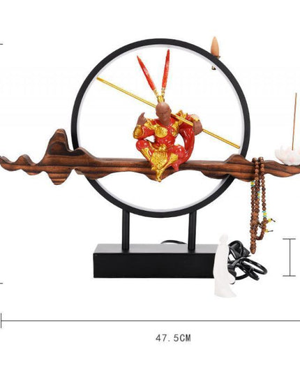 Tranquil Elegance Monkey King Ceramic Backflow Incense Burner with LED Illumination
