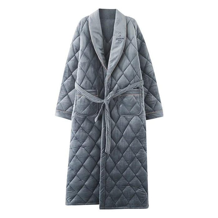 3-Layer Quilted Winter Bathrobe for Men - Soft Cotton Kimono Dressing Gown